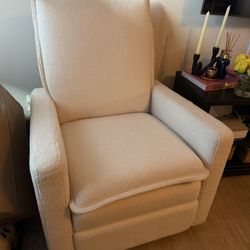 White Boucle Swivel Recliner Chair
