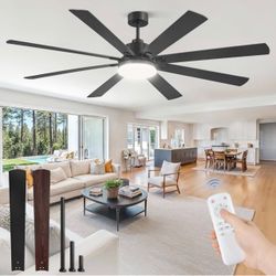 New 72 Inch Large Ceiling Fan with Remote, Large LED Panel, Black