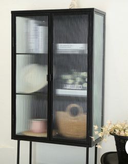 Black metal fluted glass cabinet  27.5x62x12.5
