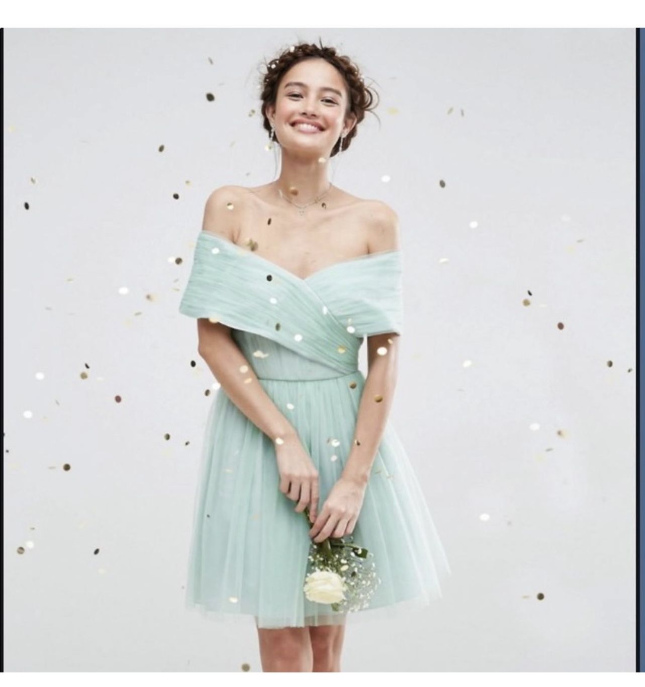 Elegant Off-Shoulder Mint Green Wedding Tulle Mini Dress - Brand New And Charming!