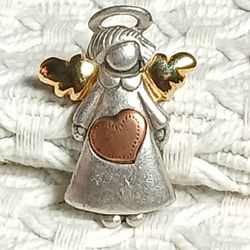 Angel Heart Two Tone AJMC Signed Pewter Gold Tone Copper Brooch Pin Jewelry 