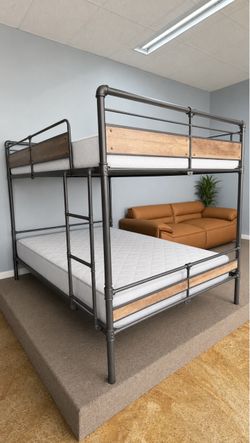 Industrial Metal and Wood Bunk Bed Queen Queen