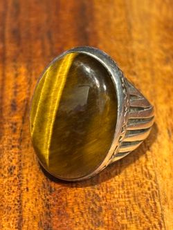 Vintage Tigers Eye Gemstone Sterling Silver Ring size 11