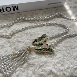 Crystal Butterfly Pearl Necklace 