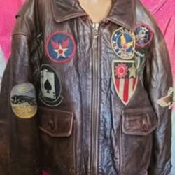 Vtg Brown Bomber Fighter Flight Jacket 