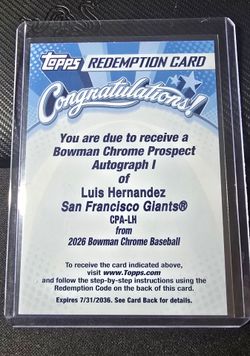 LUIS HERNANDEZ 2026 BOWMAN CHROME 1ST AUTOGRAPH AUTO #CPA-LH GIANTS