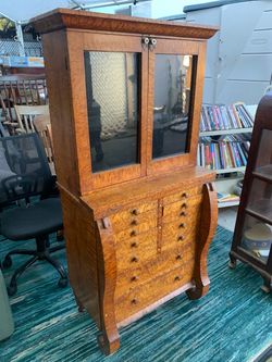 Biedermeier Birch Secretary Bureau w/ Opal Style Diamond Shape Inlay $1,400 OBO!