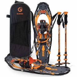 G2 36 Inches Light Weight Snowshoes with Toe Box, EVA Padded Ratchet Binding, Heel Lift, Flexible Pivot Bar, Durable Back Strap, Set with Trekking Pol