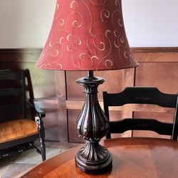 Resin Dark Stained Lamp with Burgundy And Gold Shade 