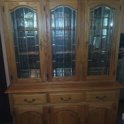 Large Antique Oak Hutch With Glass