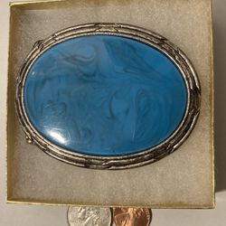 Vintage Belt Buckle Big Turquoise Made In Italy