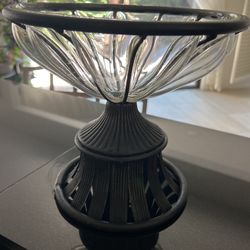 Iron And Slump Glass Vase. 