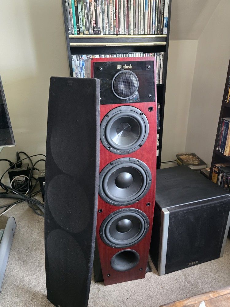 McIntosh LS340 loudspeaker. It features a high-quality red cherry finish