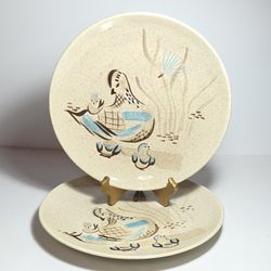 2 Red Wing Quail Bird Dinner Plates 10.5"