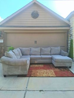 Large Beige Sectional Couch W/ Ottoman- Free Delivery