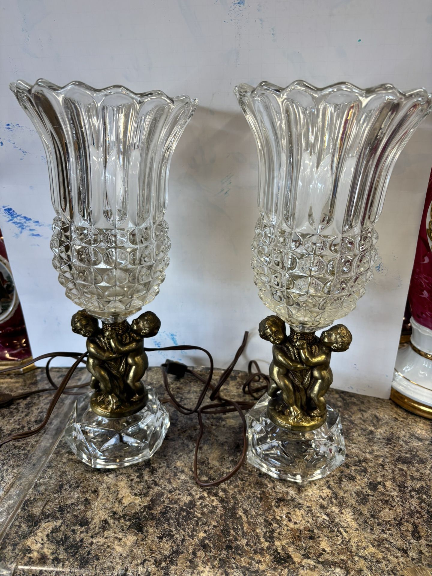 Lamps-Crystal And Brass Cherubs