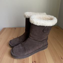 Michael Kors Brown Suede Leather Winter Pull On Boots Sheep Fur Lining Women’s 8