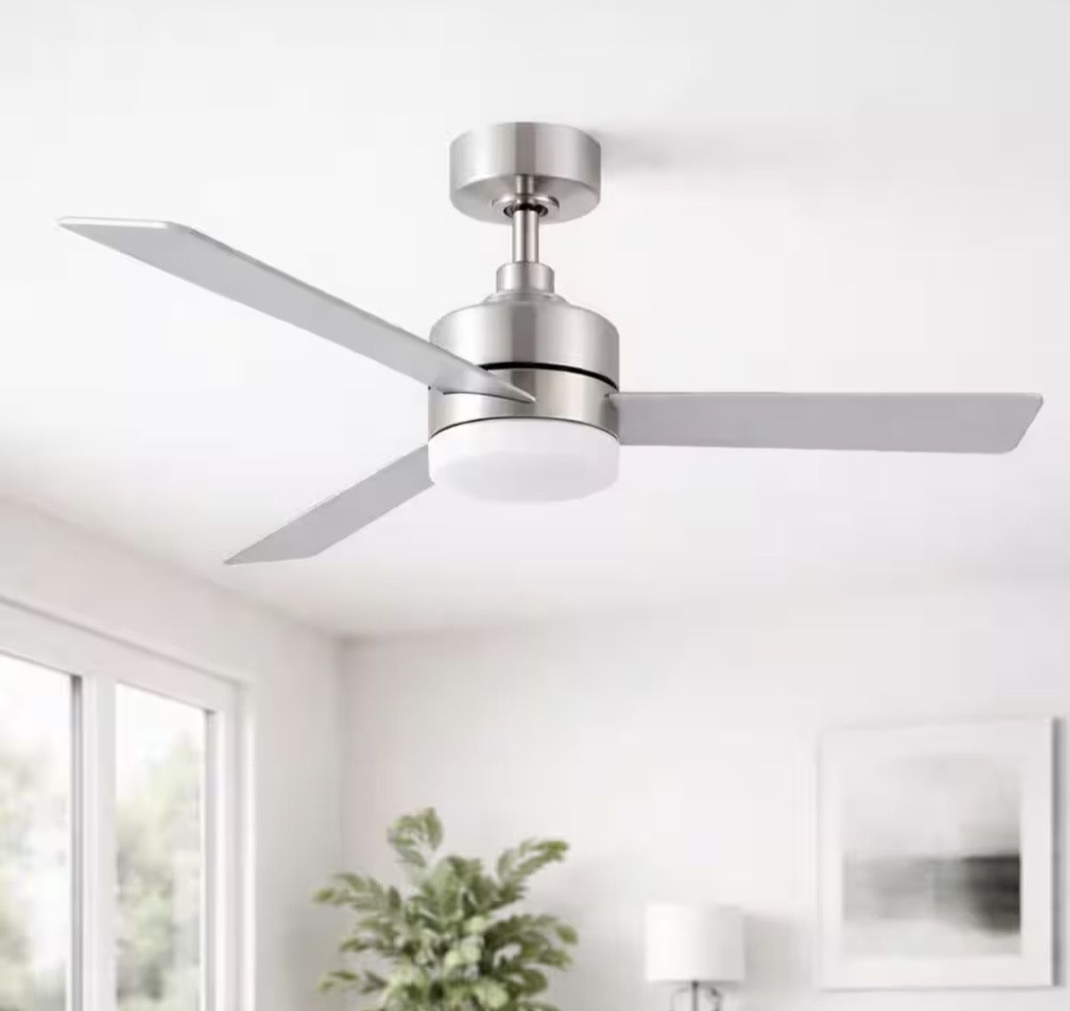 Madison II 52 in. Indoor Brushed Nickel Downrod Mount Ceiling Fan with Adjustable White LED and Remote Included