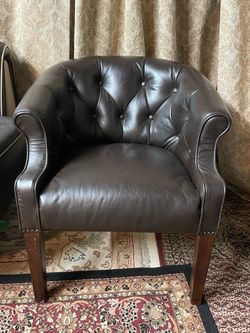 Black Leather Tufted Barrel Armchair