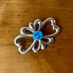 Vintage Turquoise Sandcast Sterling Silver Brooch