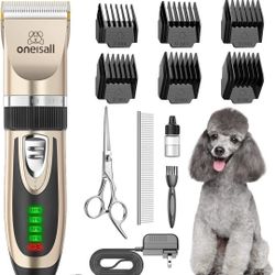 Cortapelos para perros de bajo ruido, 2 velocidades, silencioso, recargable, inalámbrico, para perros pequeños y grandes, gatos, animales, (dorado)

