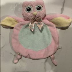 Bearington Wee Lil' Hoots Baby Pink Owl Lovey Yellow Round Knotted Plush 10”