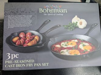 Bohemian 3-Piece Cast Iron Skillet Set - New In Box