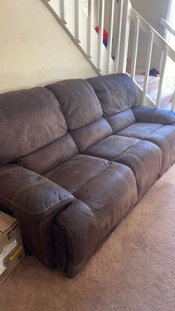 Free faux brown suede 3 seat recliner