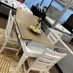 Skempton White/Light Brown Rectangular Dining Set.  Table And Chairs 