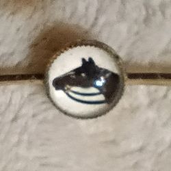 Vintage Reverse Carved Horse Cabochon Gold Tone Riding Crop Brooch