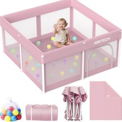 Collapsible Playpen Quick Setup 50x50 inch with Mat - Play Area with 30 Balls