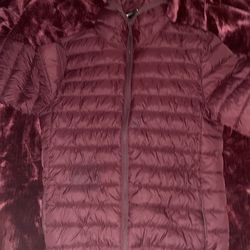 Red puffer jacket