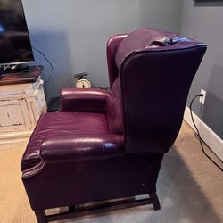 Lazy- boy burgundy leather recliner with nail head trim