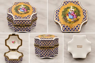 Beautiful Bohemian Porcelain Trinket Box – Cobalt Blue & Gold