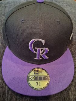 MLB New Era Colorado Rockies 59fifty Fitted hat blk with Purple brim and logo 7 5/8 $30