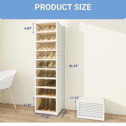 FLEXIMOUNTS Shoe Rack Organizer Storage Box 9 Tiers-18 Pairs, Tall Portable Folding Shoe Rack for Closet Entryway, Collapsible Shoe Cabinet with Magne