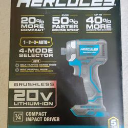 HERCULES 20V Brushless Compact Impact Driver - TOOL ONLY - NEW!