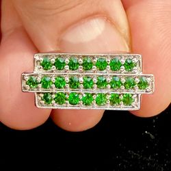 STS KARIS RECTANGULAR EMERALDS PLATINUM OVER STERLING SILVER RING SZ 11