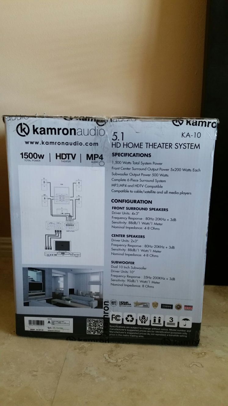 New Kamron Audio 5.1 HD Home Theater System KA10 MSRP for Sale in