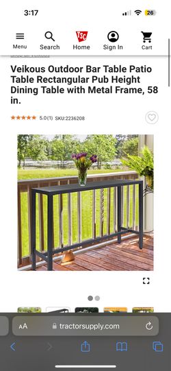 Veikous Outdoor Bar Table Patio Table Rectangular Pub Height Dining Table with Metal Frame