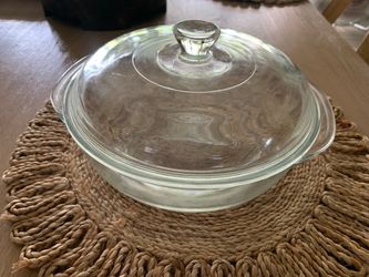 vintage clear glass covered casserole dish