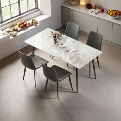 Dining Table with Sintered Stone Tabletop and Metal Legs, 63 Rectangular Modern Kitchen & Dining Room Table