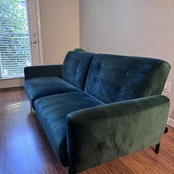 Forest Green Velvet Couch – Convertible 3-Position Sofa Bed – $60 OBO