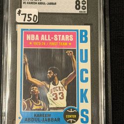 * 1974 Kareem Abdul-Jabbar # 1  * 1st Team All-Star - Milwaukee Bucks  * High Grade Set Builder - SGC 8