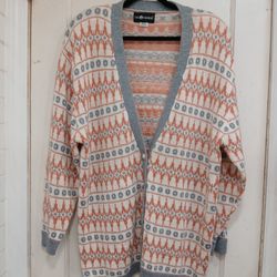 Coral and Silver Vintage Sag Harbor Cardigan with Pearl Buttons Size Large 