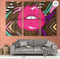 Hot Pink Lips Abstract Canvas