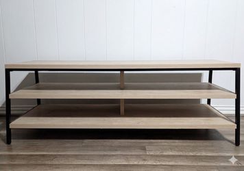 55" Industrial 3-Tier TV Stand / Media Console - Light Oak & Black Metal