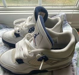 👟 Jordan Air Jordan 4 Retro White Navy Mid Top Men's Basketball Athletic Sneakers