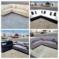 Brand NEW  7X9FT Sectional  Sofa, Cream ,WHITE LEATHER COMBO, Velvet CHARCOAL , Charcoal Fabric  Couches,sofa 2pcs 