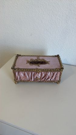 Vintage Ornate Tissue Box Cover with Pearl Trim